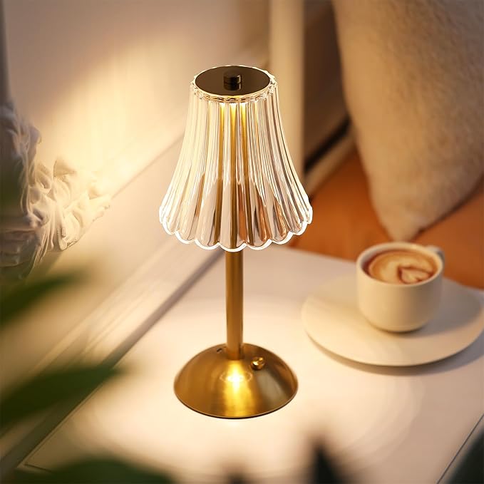 Liliful 8 Pcs LED Portable Cordless Table Lamp Touch Battery Operated Rechargeable Desk Lamp 3 Color Dimmable for Bedroom Living Room Dining (Rose Style,Gold)