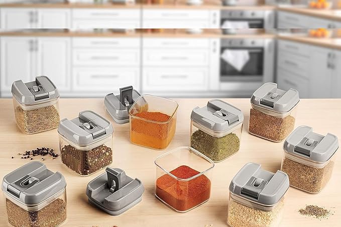 Shazo 9 PC Airtight Food Storage Containers - BPA Free Clear Plastic Snack & Spice Containers with Easy Lock Lids - Kitchen and Pantry Organization for Herbs, Coffee, Tea - 0.5L / 2.1 Cups