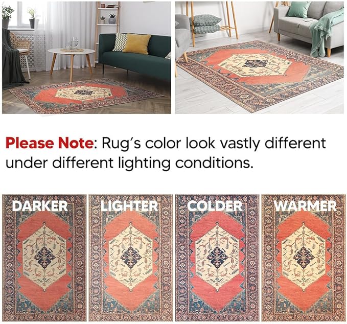 Keen Home Design 2x10 Rug - Machine Washable Runner with Non-Slip Backing, Ideal for Hallway, Entryway, Kitchen, Laundry Room - Vintage, Easy Clean, Durable, Low Pile Rug - (2'6" x 10')