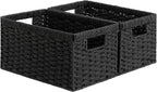 StorageWorks Pantry Baskets, Wicker Storage Baskets for Organizing, Bathroom Shelves, Pantry Organizers and Storage, Medium, Black, 2-Pack