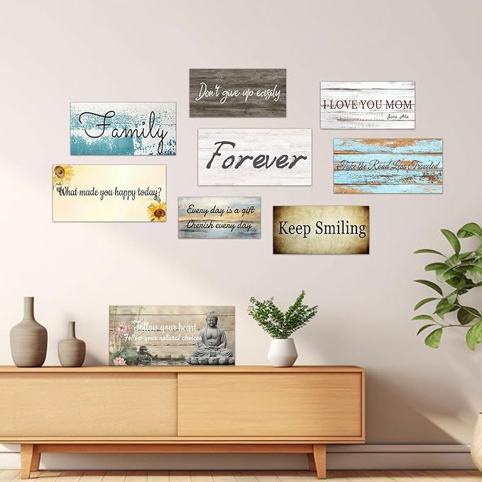 CHAOSETKEN Custom Text Sign Wall Art Personalized Family Quote Wall Decor Family Sign Canvas Prints Customized Wood Text Quote Pictures Rustic Farmhouse Decor Framed (16L x 8W)