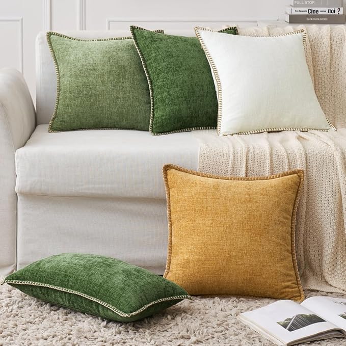 MIULEE Pack of 2 Couch Throw Pillow Covers 24x24 Inch Gold Farmhouse Decorative Pillow Covers with Stitched Edge Soft Chenille Solid Dyed Fall Pillow Covers for Sofa Bed Living Room