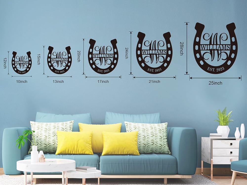 Personalized Horseshoe Metal Sign with Initial and Family Name, Custom Monogram Horseshoe Metal Sign, Horseshoe Metal Wall Art Last Name Sign Equestrian Horse Lover Gift Horseshoe Living Room Decor