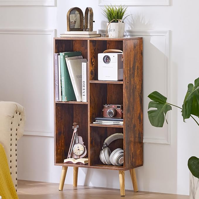 LEYAOYAO 5 Cube Small Bookshelf - 3 Tier Mid-Century