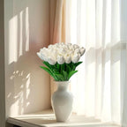 15pcs White Tulips PU Artificial Flowers Real Touch Fake Tulips for Spring Easter Home Kitchen Wedding Bouquet Bulk Mother's Gift Day Decorations