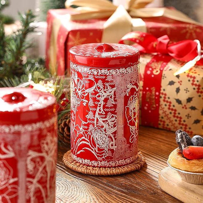 Porlien Lady Porcelain 15-ounce Canisters Set of 2, Food Storage Containers with Lid for Coffee Beans, Tea, Condiments & Nuts, Gifts for Mothers'Day, Thanksgiving, Christmas, Valentine’s Day