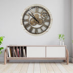 The Gears Clock The Original Real Moving Gear Wall Clock Vintage Industrial Oversized Rustic Farmhouse (24 inch (60cm), Vintage Desert Beige and Bronze)