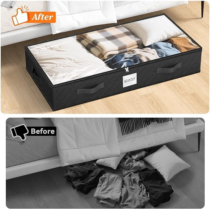 Under Bed Storage Containers 90L 2-Pack Black - 39x20x8 Inch by SpaceWhisper