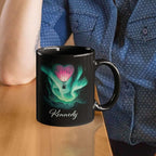 Customized Name Coffee Cup, Custom Hot Air Balloon Mug With Heart-Shaped, Personalized Northern Lights Ceramic Mug, Gift For Couples On Valentine's Day, Love Black Cup 11oz Or 15oz