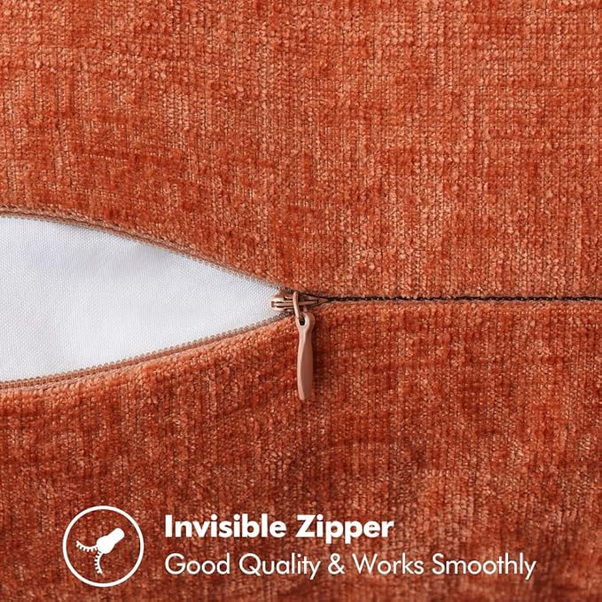 MIULEE Pack of 2 Fall Couch Throw Pillow Covers 50x50 cm Rust Farmhouse Decorative Pillow Covers with Stitched Edge Soft Chenille Solid Dyed Pillow Covers for Sofa Bed Living Room