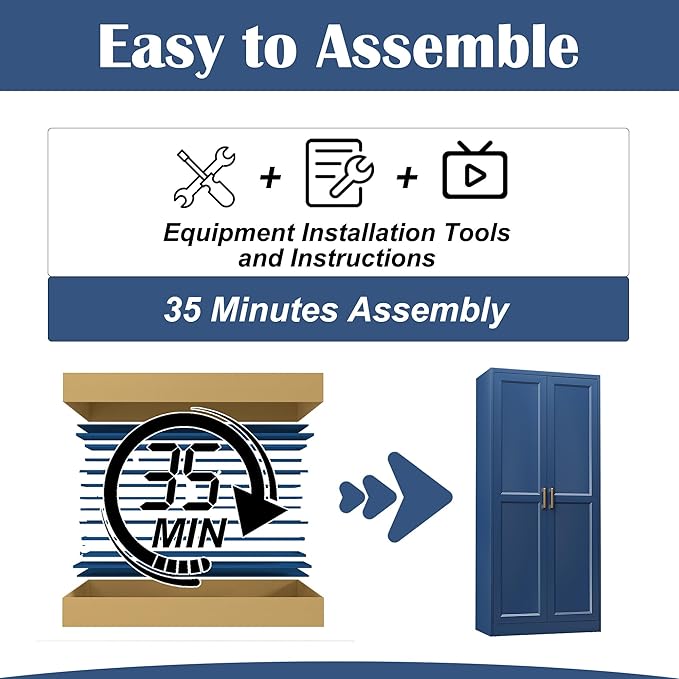 Kitchen Pantry Cabinet,71”Blue Metal Pantry Storage Cabinets with Doors and 4 Adjustable Shelves,Kitchen Cabinet with 2 Gold Handles,Tall Cabinet for Livingroom,
