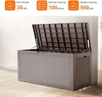 100 Gallon Deck Box Large Outdoor Storage for Patio Furniture,Outdoor Cushions,Garden Tools and Pool Supplies,Waterproof,Resin,Lockable(Grey)