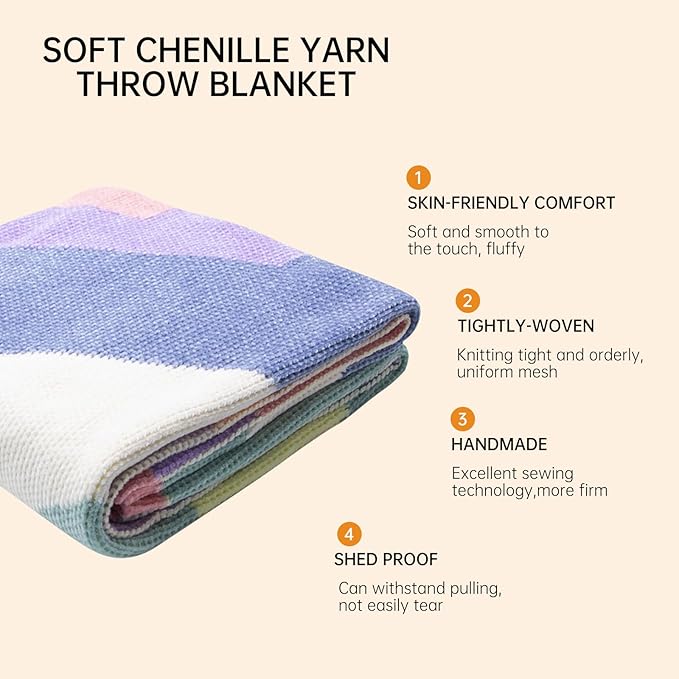 Soft Chenille Yarn Throw 36"x48", Handmade Knit Throw Blanket, for use in All Seasons, Soft Cozy Warm Knitted Blanket for Bed Sofa, Couch Chair, Living Room(1.37Ib)