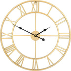 LEIKE Large Modern Wall Clocks,18" Gold Metal,Rustic,Round,Silent Non Ticking,Battery Operated Roman Numerals Clock for Living Room/Bedroom/Kitchen Wall Decor-(Gold, 47cm)