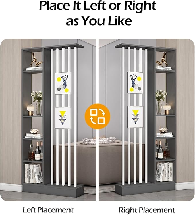Wall Room Divider, Storage Cabinet Storage Display with Shelves, Modern Freestanding Wood Room Divider Screen, Wall Privacy Screens for Home Decorative (Grey+White,31.5" L x 9.5" W x 79.5" H)
