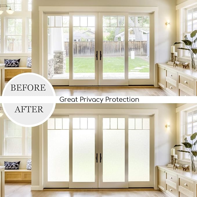 HIDBEA Frosted Window Privacy Film Heat Control UV Blocking, Static Cling Non-Adhesive Reusable Door coverings for Bathroom Home Office (White Frosted 17.3 Inch x 13.1 Feet)