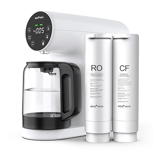 Ecoviva Countertop Reverse Osmosis Water Filtration System, Portable RO Water Filter Purifier with 5 Stage Filtration, 3:1 Pure to Drain, TDS Monitor, Faster Delivery Flow, Plug and Use - White
