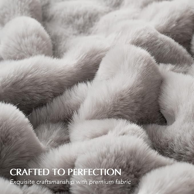 EVERGRACE Ultra Soft Luxury Fluffy Ridgeline Faux Rabbit Fur Throw Blanket, Thick Warm Fuzzy Blankets for Winter, Cozy Plush Reversible Blanket for Couch, Bed, Sofa, Taupe, 80x90 Inches, 870 GSM