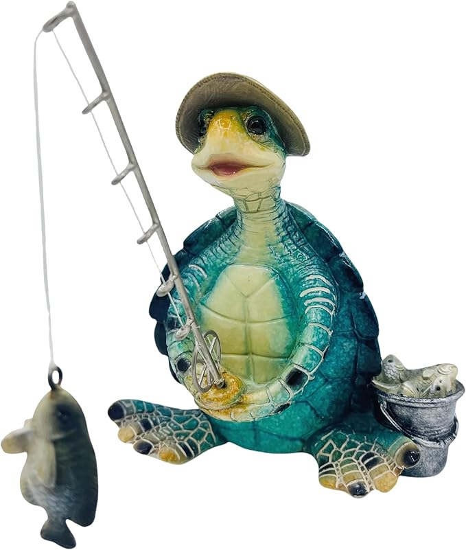 Turtle Fishing Decor, Summer Garden Statues, Nautical Coastal Beach Decorations, Home Office Decor Gifts, Bookshelf Desk Bathroom Tabletop Statue Ornament (Turtle Fishing)