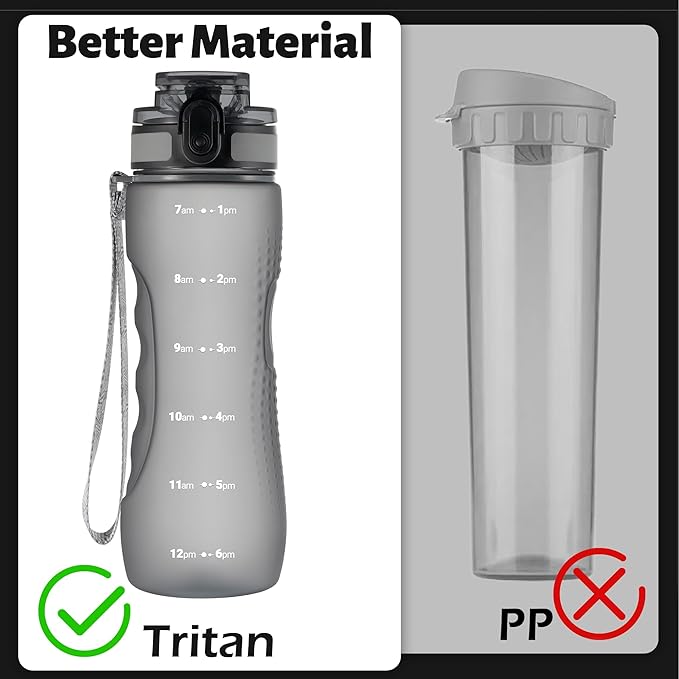 OLDLEY 25 oz Water Bottle, Motivational Water Bottle with Time Marker, Sports Water Bottle With Strap, Leakproof & BPA Free Large Water Bottles for School, Gym, Travel, Outdoor, Tritan,Gray