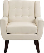 UIXE Accent Chair, Modern Upholstered Armchair in Fabric for Living Room, Comfy Club Arm Chairs Single Sofa Button Tufted Bedroom Reading Seat - White, Set of 1