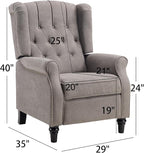 CANMOV Push Back Recliner Chair Set of 2, Modern Fabric Wingback Recliner Chair, Comfy Armchair Single Sofa Accent Chair with Padded Seat and Nailhead Trim, Tufted, Grey
