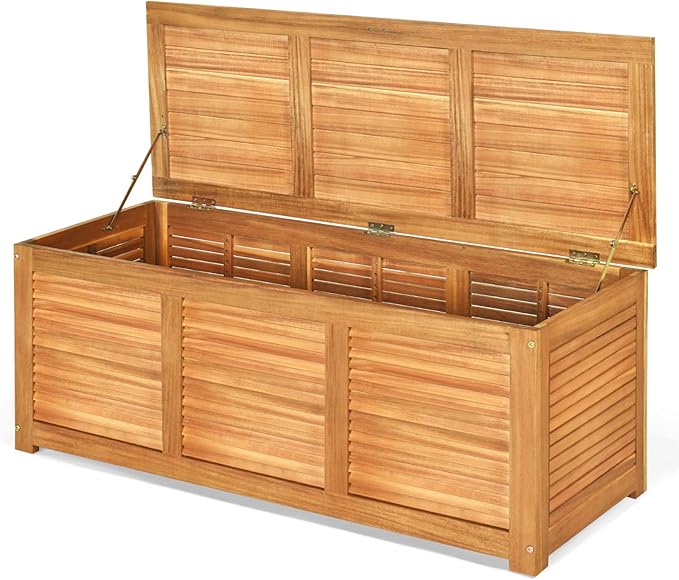 Tangkula 46 Gallon Acacia Wood Deck Box, Garden Backyard Storage Bench, Outdoor Storage Container for Patio Furniture Cushions and Gardening Tools (Natural)