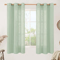 LAMIT Fresh Green Linen Sheer Curtains 63 Inch Length for Bedroom, Light Filtering Panels with Bronze Grommet for Living Room Faux Linen Textured Spring Decor Drapes, 2 Panels, 34 X 63 Inch