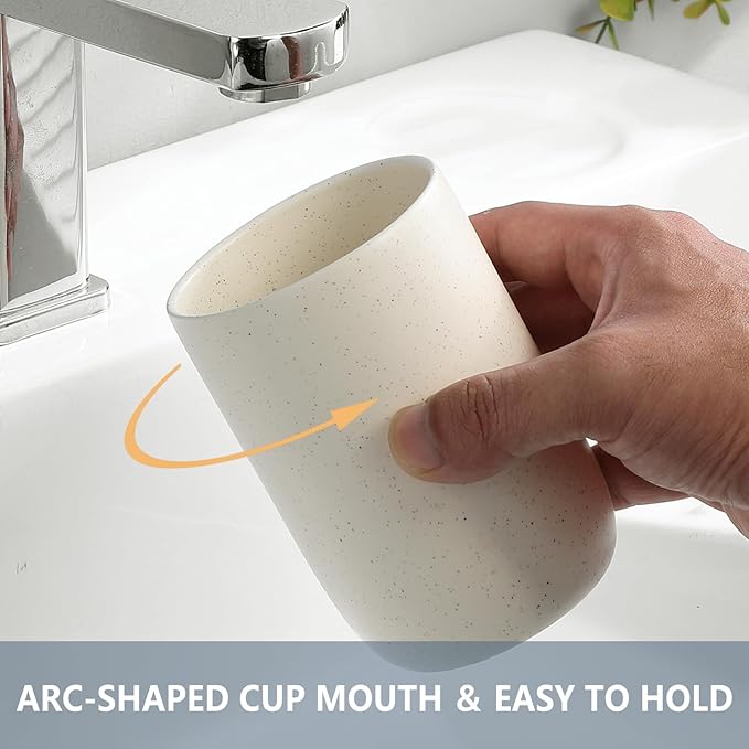 Beige Toothbrush Holders for Bathrooms - 2 Cups Ceramic Toothbrush Toothpaste Holders Set, Beige Bathroom Tumbler Cups Reusable Toothbrush Mouthwash Cup, Bathroom Counter Organizer