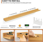 Fun Memories Picture Ledge Shelves Set of 2, 55 Inch Rustic Wall Mounted Floating Shelves with Lip for Home Storage and Décor in Bathroom, Kitchen, Nursery, Bedroom, Living Room, Oak