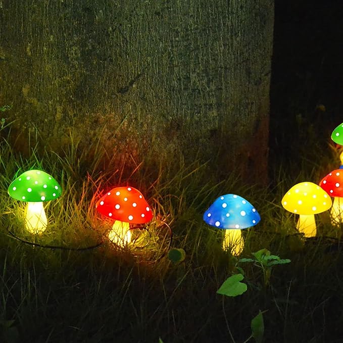 8-Pack Solar Mushroom Lights for Garden Decor, 8 Modes Waterproof Outdoor Garden Mushroom Lamp, Multi-Colored Solar LED Fairy Lights for Christmas Halloween Yard Lawn