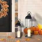 25'' 19'' Lanterns Decorative Outdoor Indoor, Black Metal Outdoor Candle Lanterns, Set of 2 Modern Farmhouse Decorative Lantern for Fireplace, Patio, Porch, Floor, Halloween Lantern (No Glass)