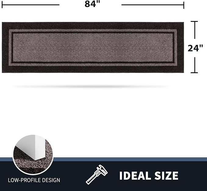 PURRUGS Dirt Trapping Door Mat 24" x 84", Non-Slip/Skid Machine Washable Entryway Rug, Shoes Scraper, Area Rug, Super Absorbent Welcome Mat for Muddy Wet Shoes and Paws, Grayish Brown & Coffee