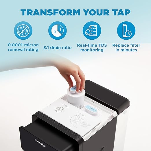 Ivation H2O Hot & Cold, Countertop Reverse Osmosis System, TDS Filter System, 4 Stage RO Water Filtration, 6 Temperature Presets, 3:1 Pure to Drain, Portable Plug-and-Play - Black