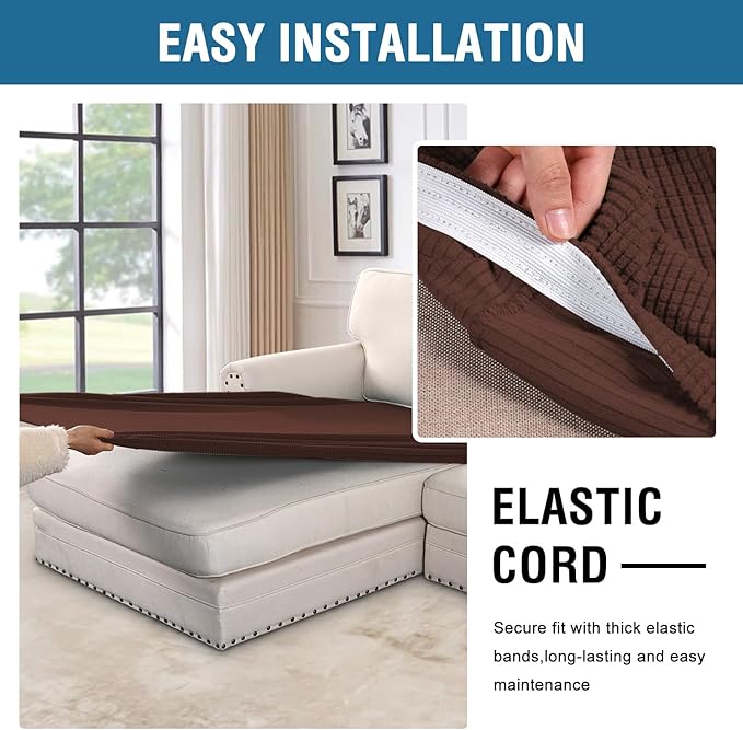 H.VERSAILTEX Super Stretch Individual Chaise Cover Sectional Couch Covers for L Shaped Sofa Both Left/Right Featuring Thick Jacquard Textured Twill Fabric (1 Piece Chaise Cover Large, Burnt Brick)