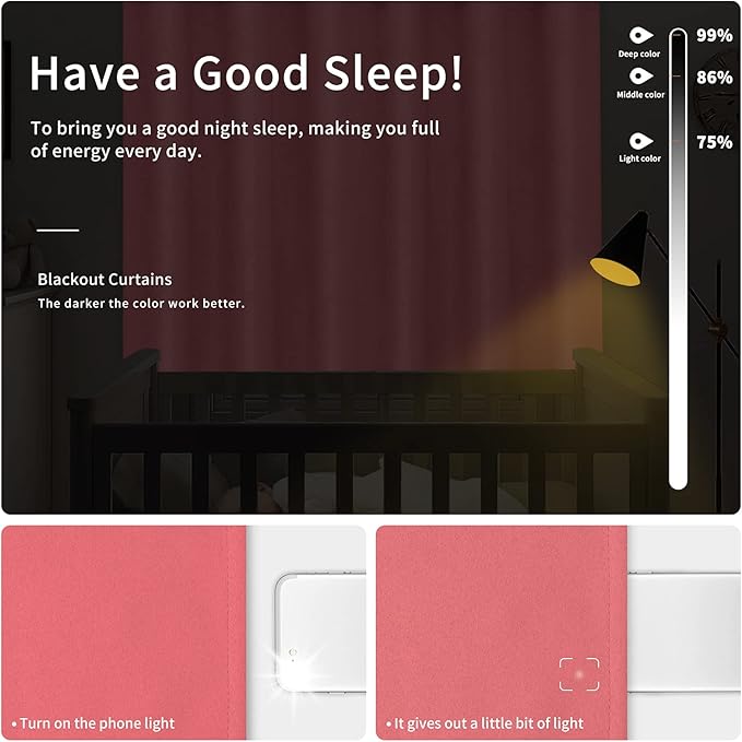 Easy-Going Blackout Curtains for Bedroom, Solid Thermal Insulated Grommet and Noise Reduction Window Drapes, Room Darkening Curtains for Living Room, 2 Panels(42x63 in, Pink)