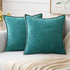 MIULEE Pack of 2 Couch Throw Pillow Covers 18x18 Inch Coastal Teal Farmhouse Decorative Pillow Covers with Stitched Edge Soft Chenille Solid Dyed Spring Pillow Covers for Sofa Bed Living Room