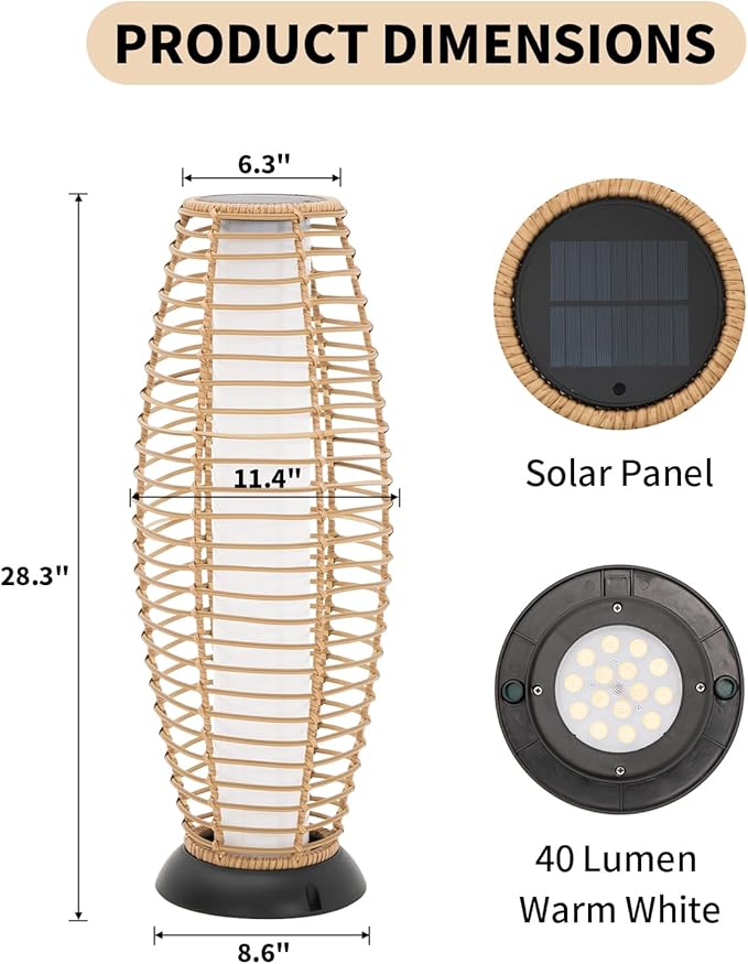 Outdoor Floor Lamp Solar Powered Lantern Waterproof Outdoor Lamps Wicker Patio Lights for Garden Deck Backyard Decor