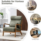 INZOY Mid Century Modern Accent Chair Set of 2, High Back Reading Armchair with Wood Frame, Upholstered Living Room Chairs with Waist Cushion, Single Lounge Arm Chair for Bedroom Sunroom, Green