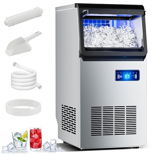 Ice Maker Commercial Ice Machine, 120lbs Per Day, Auto-Cleaning, Countertop Ice Maker with Basket and Scoop, for Home Party/RV Camping