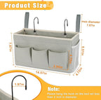 Bedside Storage Organizer with Fixed Straps and Water Bottle Holder for Home, College, Dorm, Bunk / Hospital Bed, Crib Bed Rails (Grey)