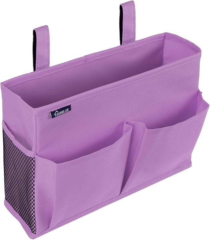 Surblue Caddy Hanging Organizer Bedside Storage Bag for Bunk and Hospital Beds, Purple, Small