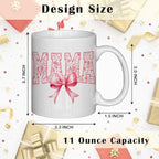 JINYO Coquette Pink Bow Floral Mama Mug, Mama Coffee Cup, Mother's Day Mugs Cups for Mom, Mom Birthday Gifts from Daughter Son, Ceramic Coffee Tea Mug 11 oz