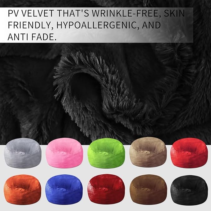 Bean Bag Chair for Adults 3FT,Soft Removable Cover for Teens/Girls Bedroom,Fluffy Giant Round Floor Beanbag Lounger Chairs (No Filler,Black)