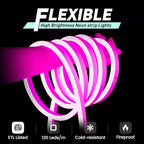 GZBtech Flexible LED Neon Rope Lights 16.4FT,AC 110-120V Waterproof Strip Light, 120LEDs/M Cuttable Connectable Neon Lighting for Indoor Outdoor Home Decor/Commercial Building Use-Pink 5M