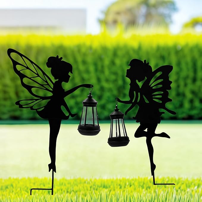 Solar Fairy Garden Decor Lights, 2 Packs, Metal Hanging Lanterns with Warm Solar Glow – Exquisite Gifts for Women, Mom, Friends (Fairy Hanging Lantern)