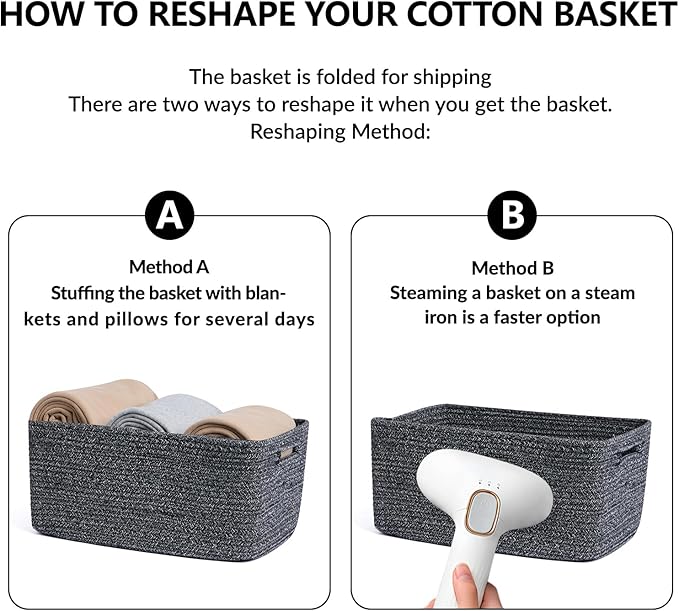 Large Storage Baskets for Shelves, Closet Organizers Bins for Clothes Blanket Towels, Baby Nursery, Toy Baskets Box, Woven Rope Baskets, 17 x 13 x 7.5”, 2 Packs Dark Gray