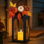 Bdor 2 Pack Fall Lanterns Decor with LED Candle – 16 Inch Harvest Pumpkin Maple Leaf Hanging Lantern for Autumn Thanksgiving Table Centerpiece Indoor Outdoor Decoration, Battery Operated