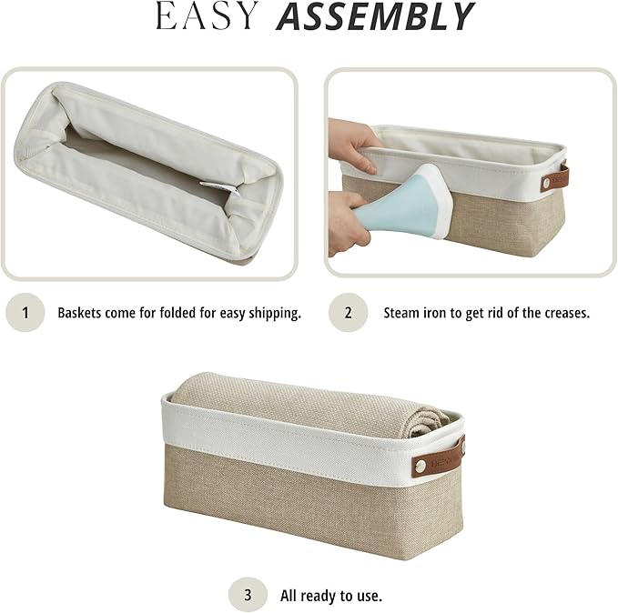 DECOMOMO Narrow Storage Bins Small Baskets for Organizing Bathroom, Toilet Tank, Towel Storage, Entryway, Gifts (Beige and White - Set of 4)