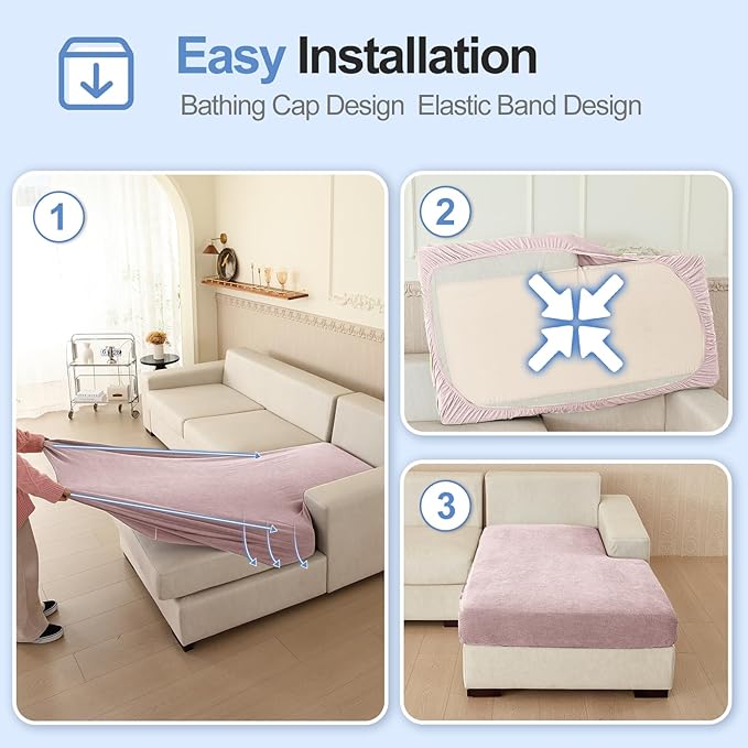 Sectional Couch Covers for L Shaped Sectional Sofa (Left or Right Facing) – Softer Chenille Sofa Covers Washable, Non-Slip Stretch Chaise Slipcover (Only 1PC Chaise Cushion Cover, Pale Pink)